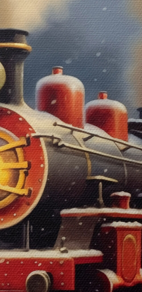 Train on the tracks in the snow