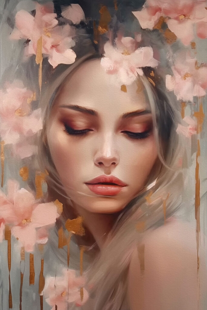 Painting of a woman with flowers in her hair Painting of a woman with flowers in her hair