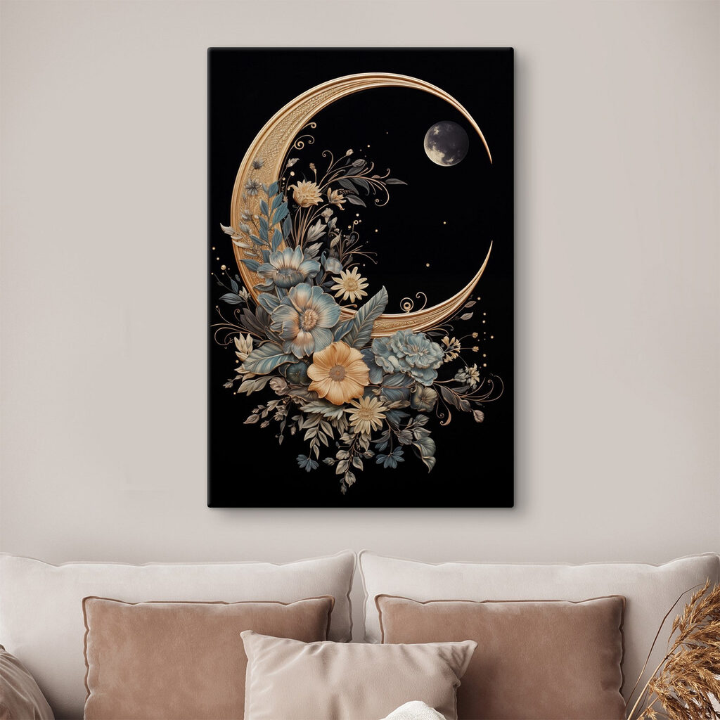 Moon with flowers and leaves