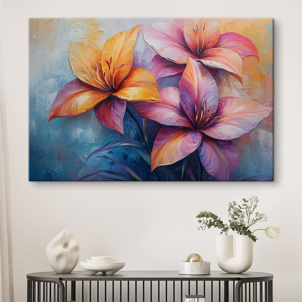 Painting of flowers on a blue background Painting of flowers on a blue background