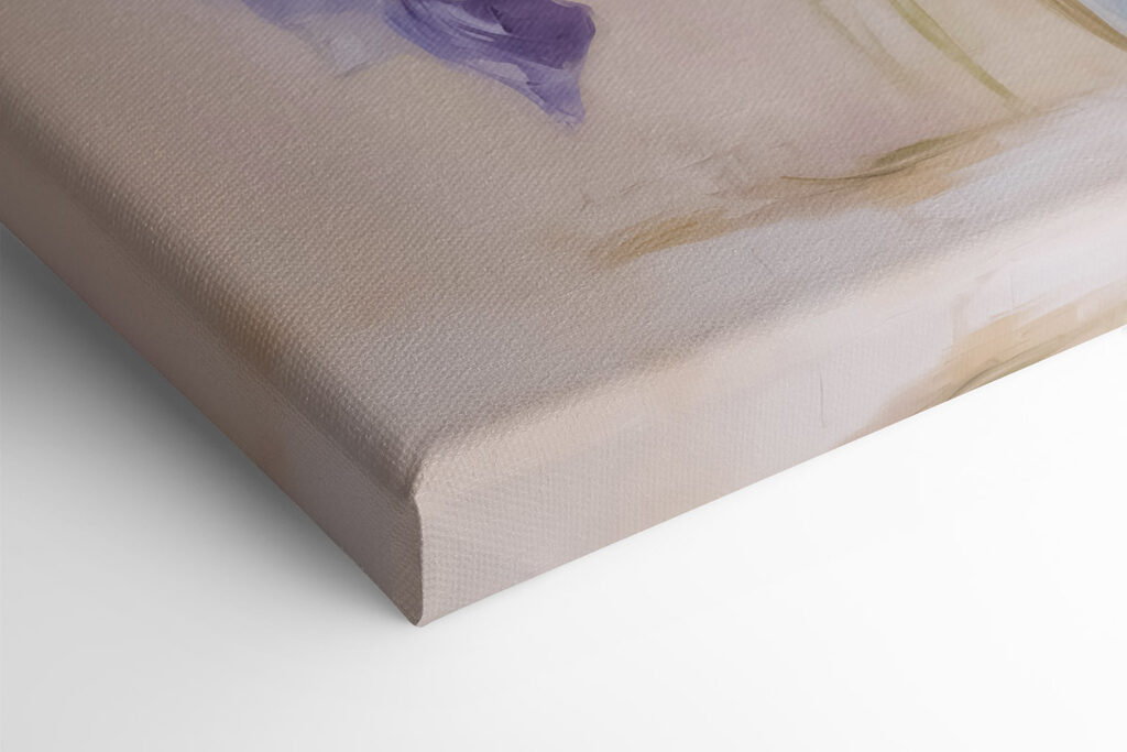 Painting of purple flowers in a vase