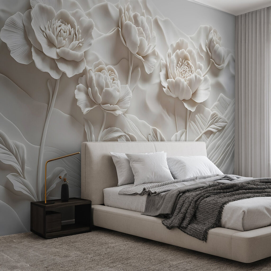 White flower carving on a wall