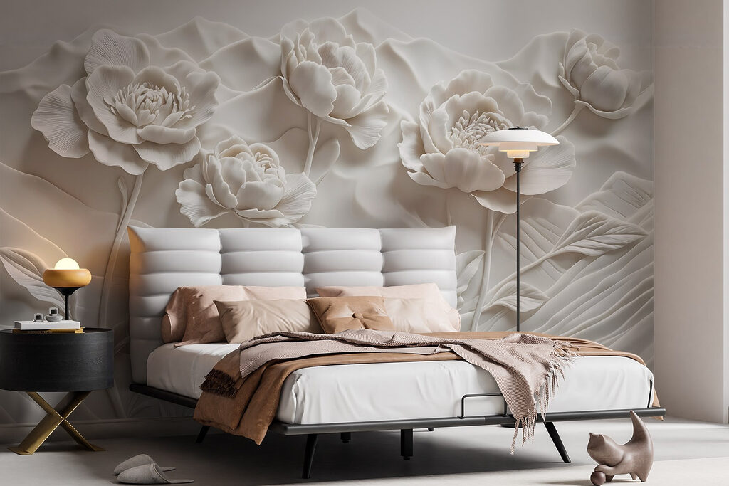 White flower carving on a wall