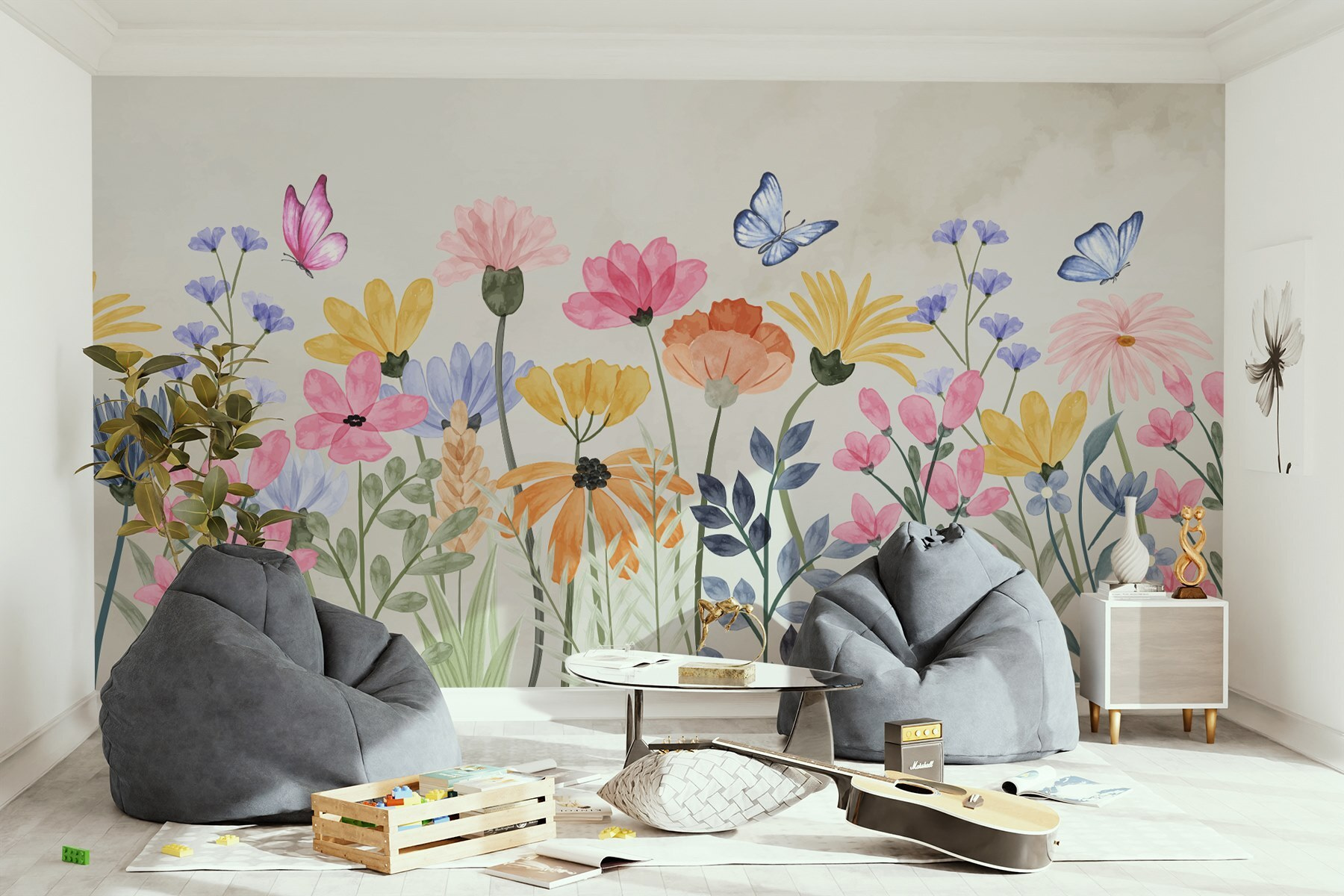Painting of flowers and butterflies