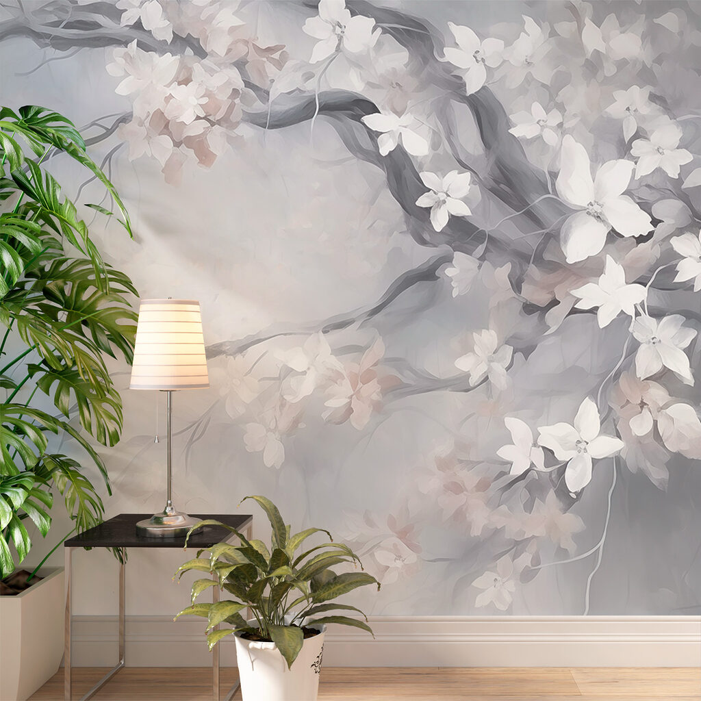 Painting of a tree with white flowers Painting of a tree with white flowers