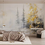 Fototapeta Akwarela przedstawiająca rzekę z drzewami i śniegiem