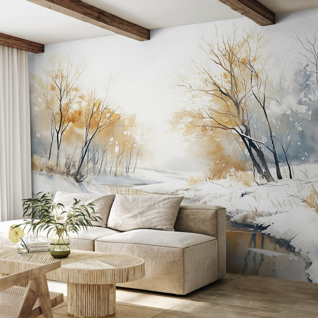 River with snow and trees River with snow and trees