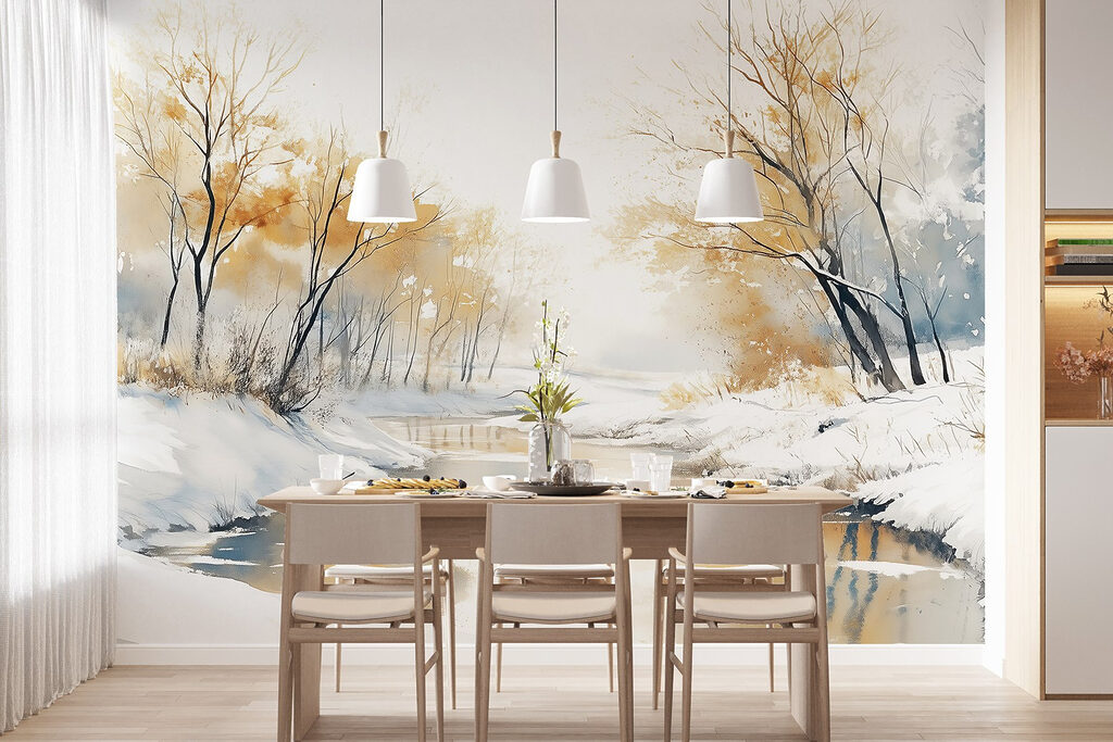 River with snow and trees River with snow and trees