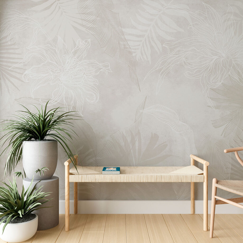 White floral pattern on a grey background