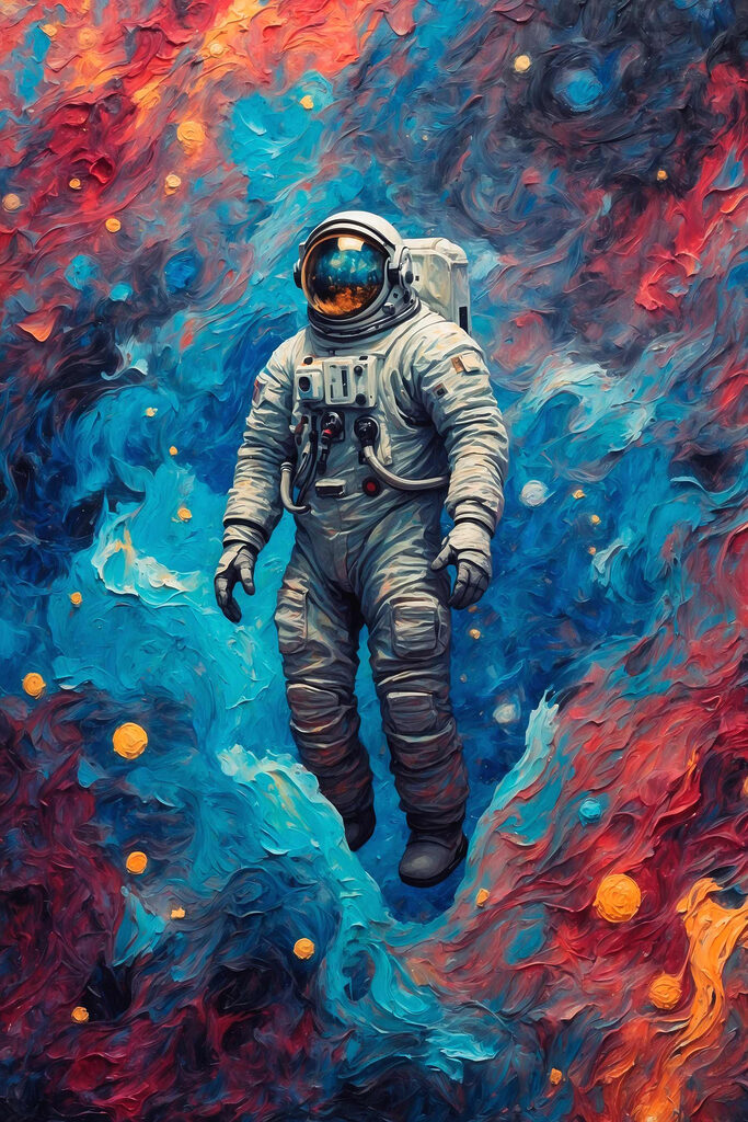 An astronaut in space with colorful background An astronaut in space with colorful background