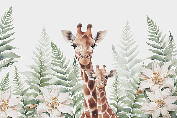 Giraffes and flowers