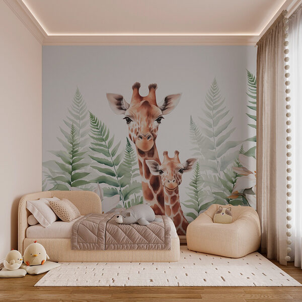 Giraffes and flowers