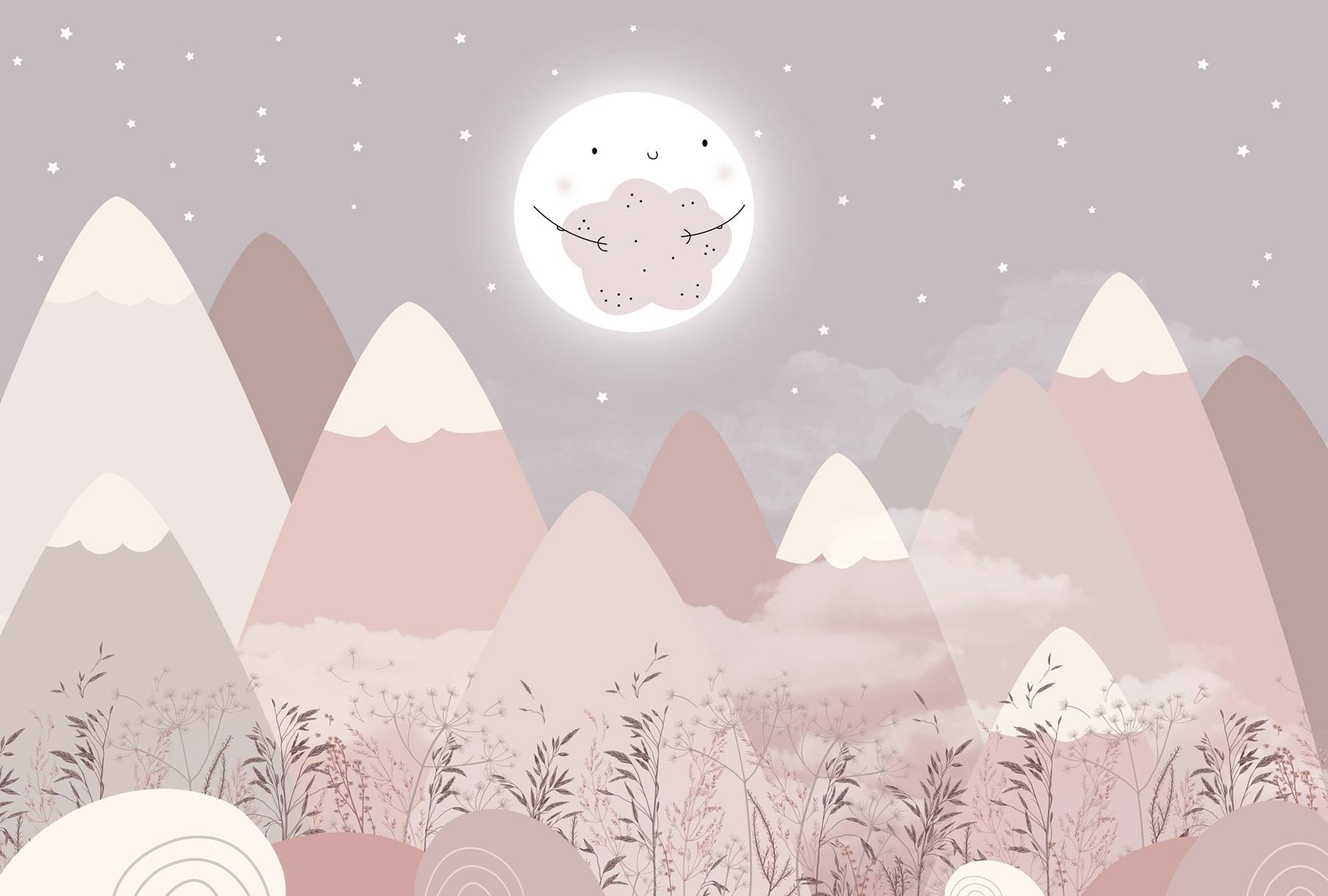 Landscape of mountains and the moon