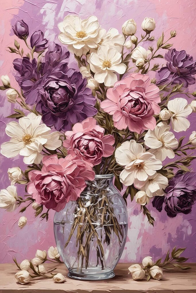 Painting of flowers in a vase Painting of flowers in a vase