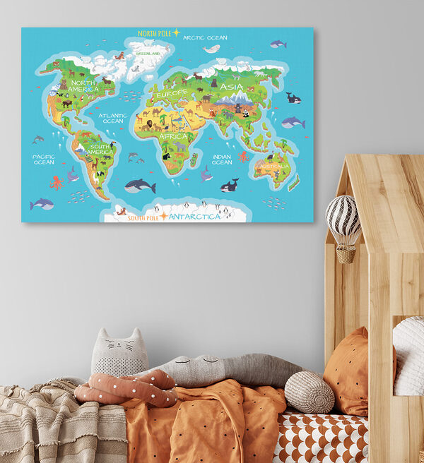 Mapa świata ze zwierzętami Obraz Mapa świata ze zwierzętami