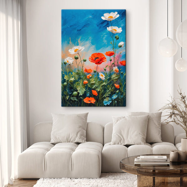 Painting of flowers on a blue background Painting of flowers on a blue background