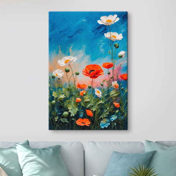 Painting of flowers on a blue background Painting of flowers on a blue background