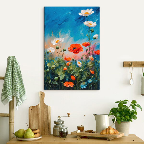 Painting of flowers on a blue background Painting of flowers on a blue background