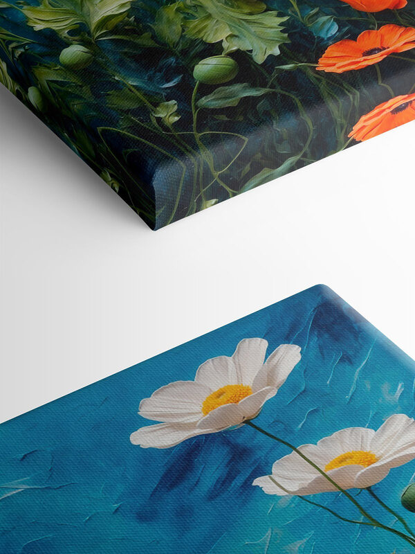 Painting of flowers on a blue background Painting of flowers on a blue background