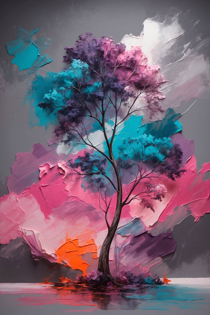 Painting of a tree with different colors