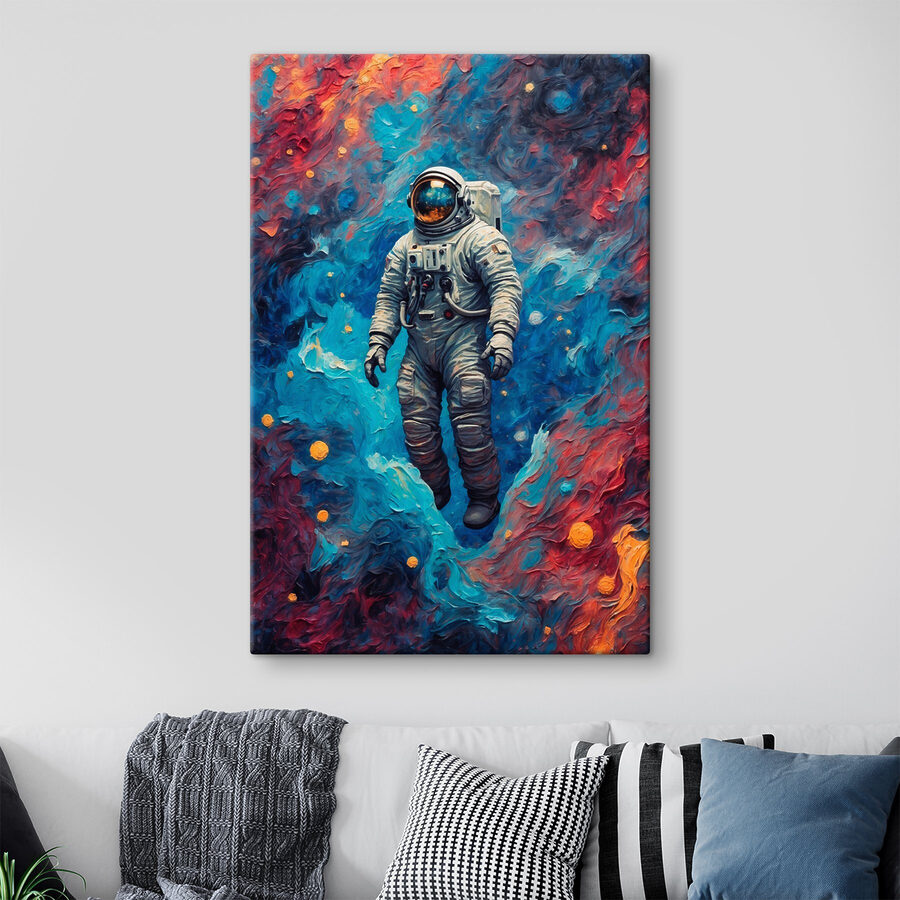 Obraz Astronauta w kosmosie na kolorowym tle