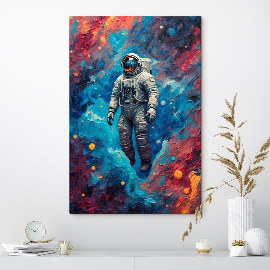 Obraz Astronauta w kosmosie na kolorowym tle - obrazek 2