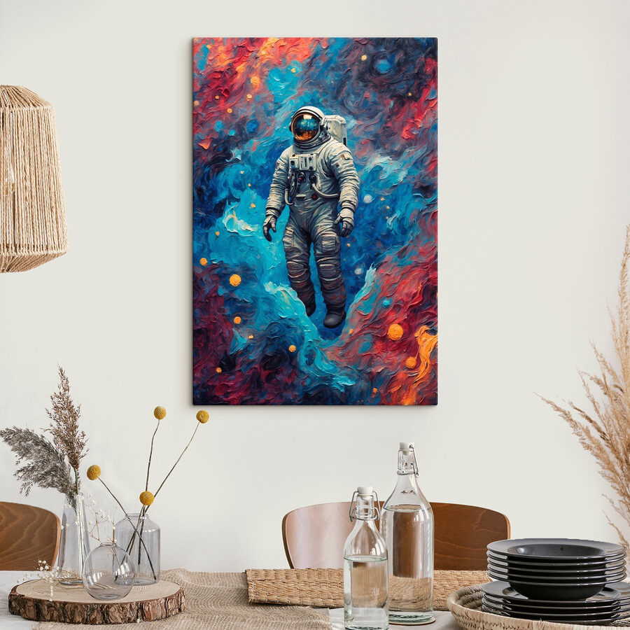Obraz Astronauta w kosmosie na kolorowym tle - obrazek 3