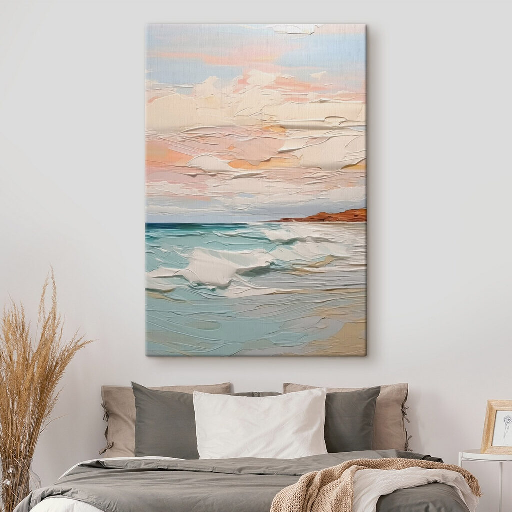 Painting of a beach and ocean