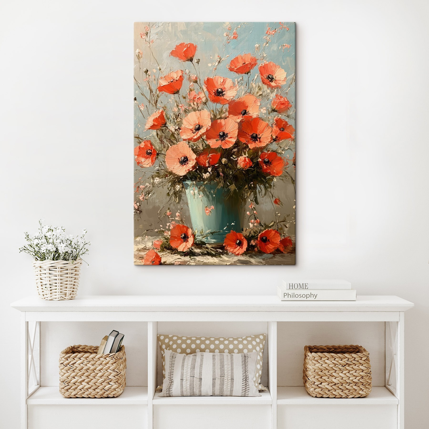 Painting of flowers in a blue vase Painting of flowers in a blue vase