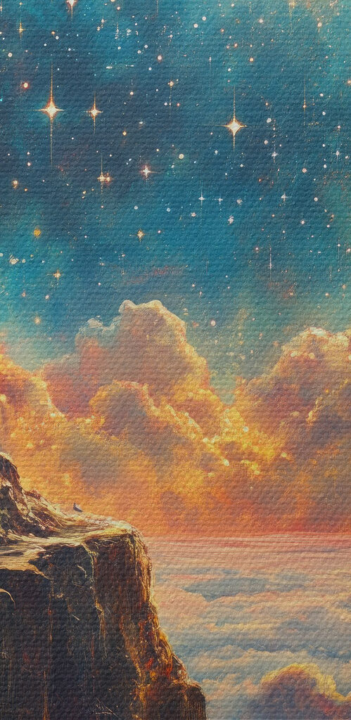 Mountain with a tower in the sky