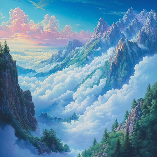 Mountain range with clouds and trees Mountain range with clouds and trees