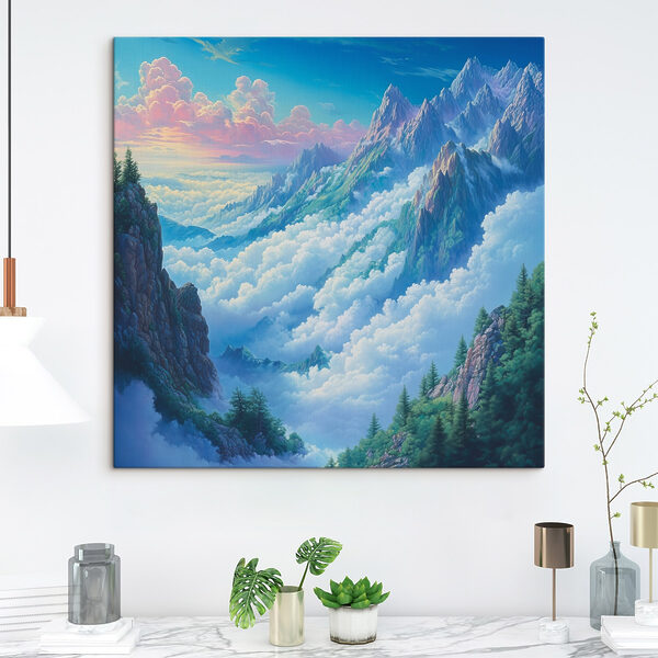 Mountain range with clouds and trees Mountain range with clouds and trees
