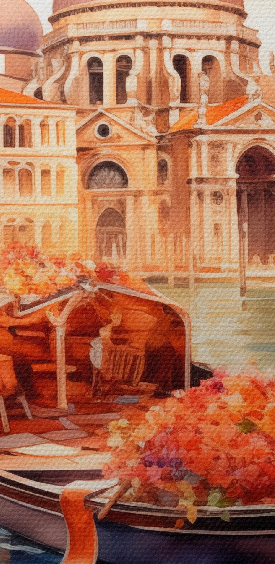 Gondola na wodzie z budynkiem w tle