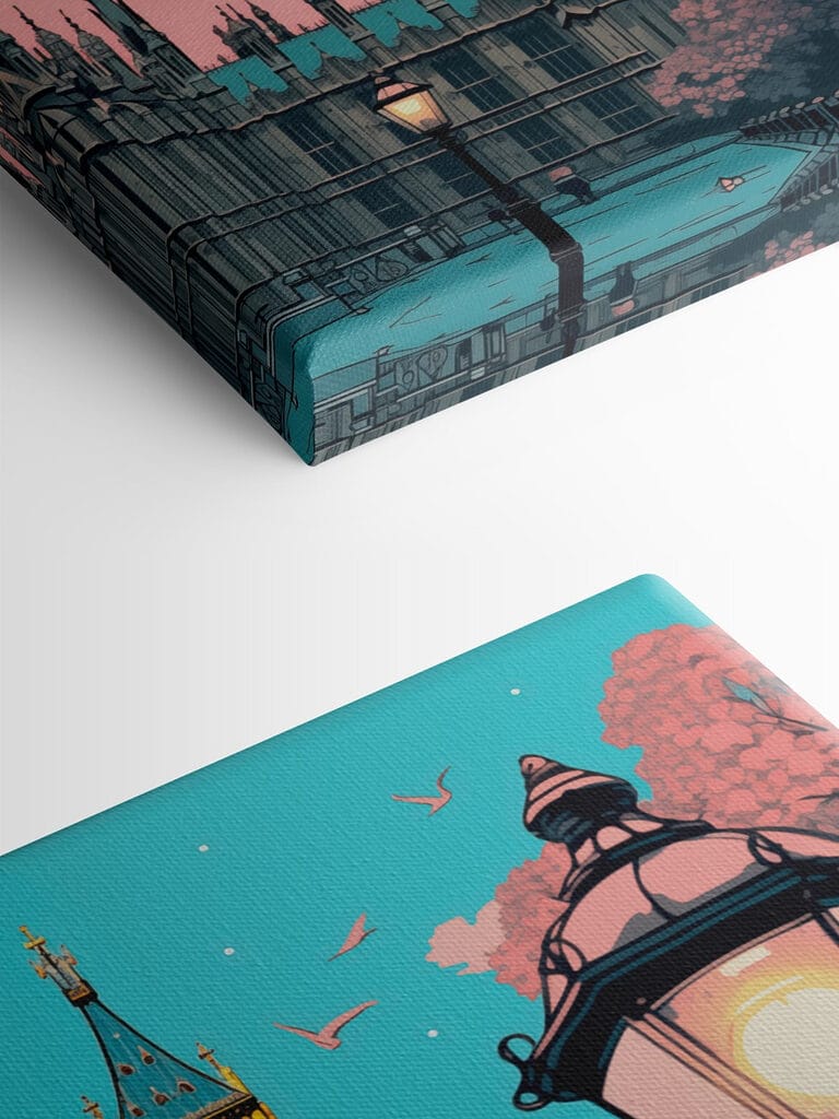 Clock tower with a lamp post and trees