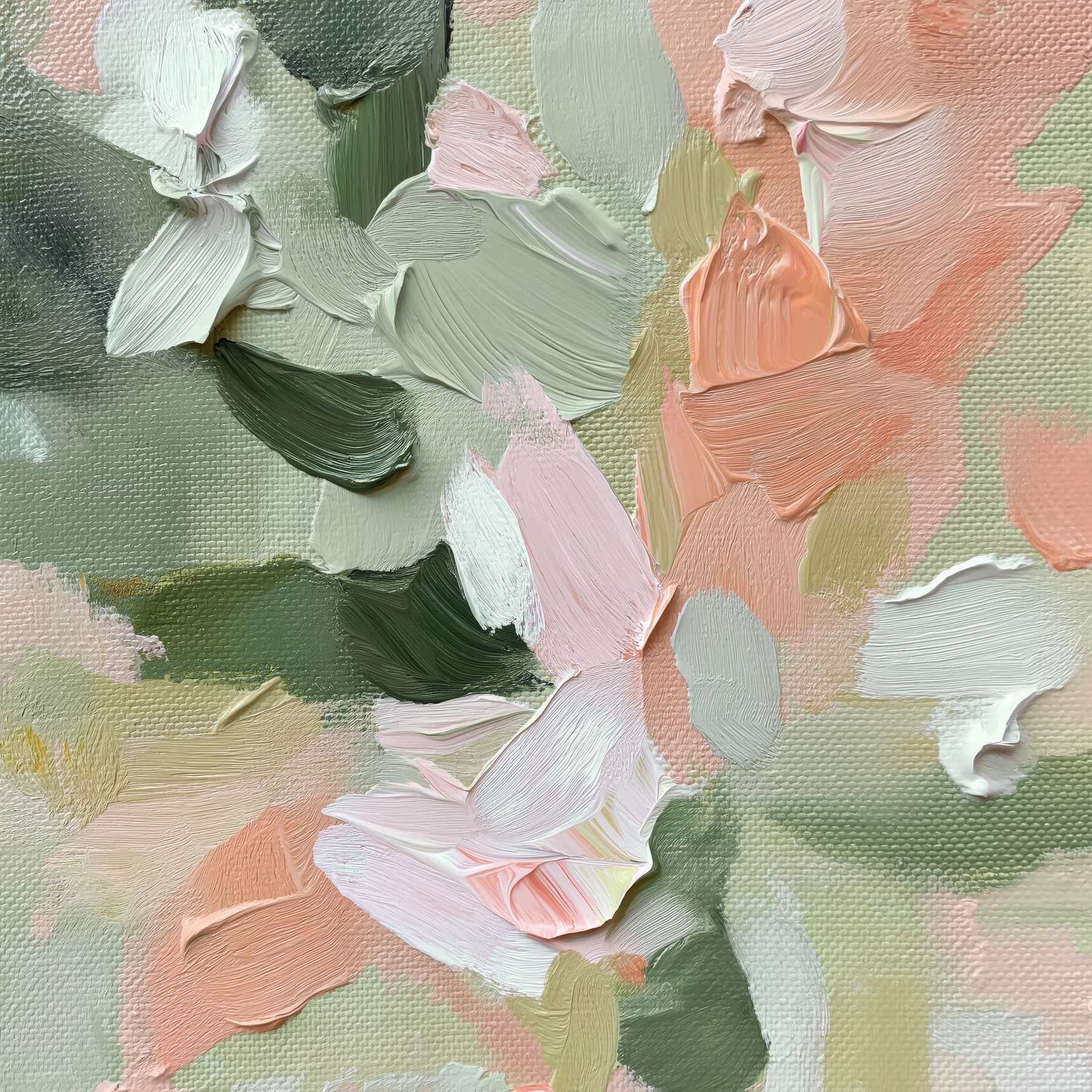 Soft pastels blend on textured canvas