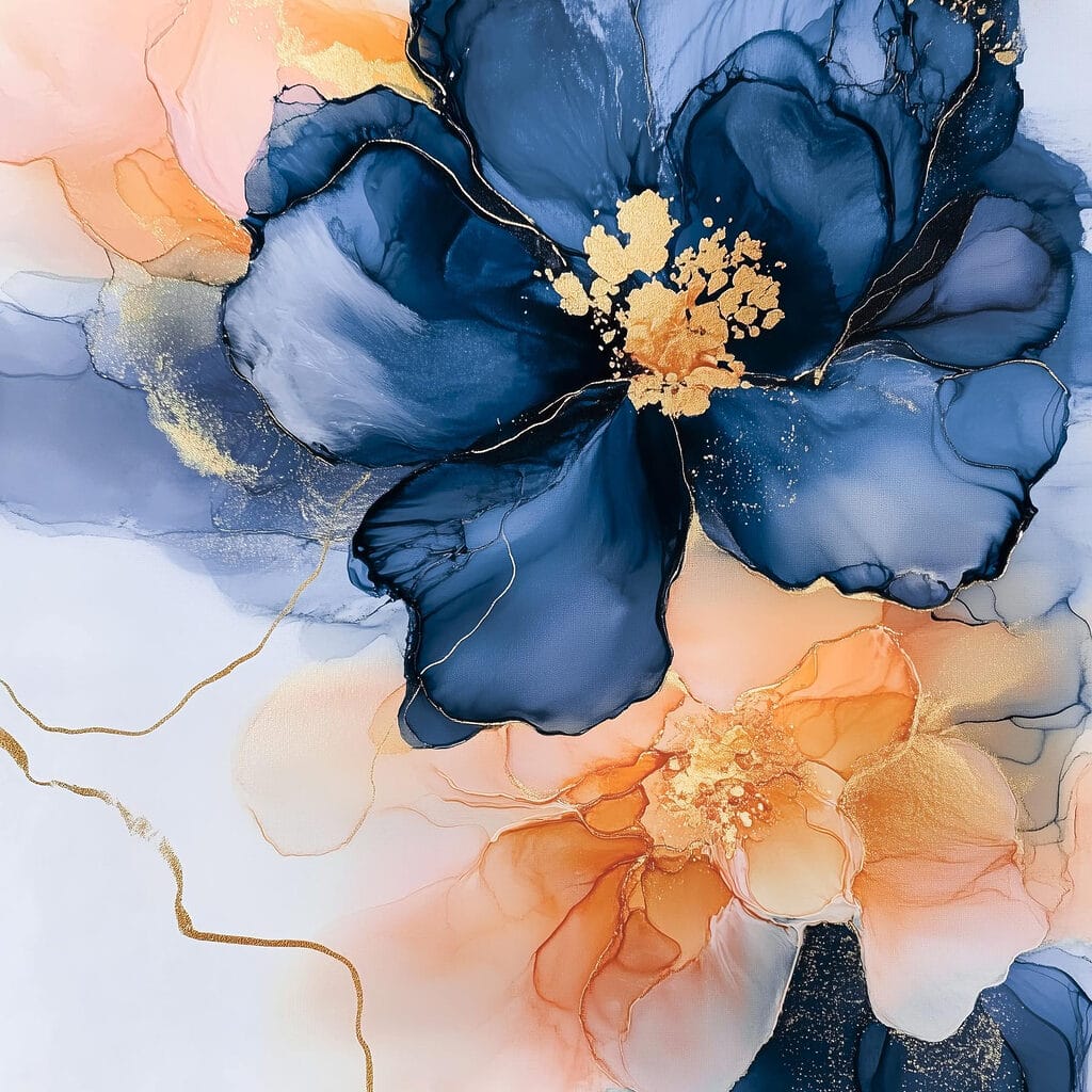 Painting of blue and orange flowers Painting of blue and orange flowers