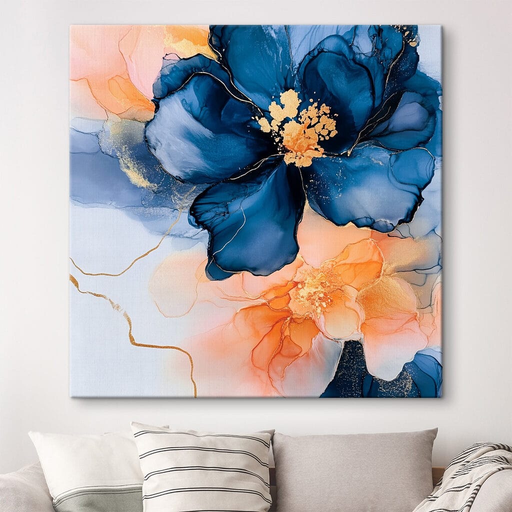 Painting of blue and orange flowers Painting of blue and orange flowers