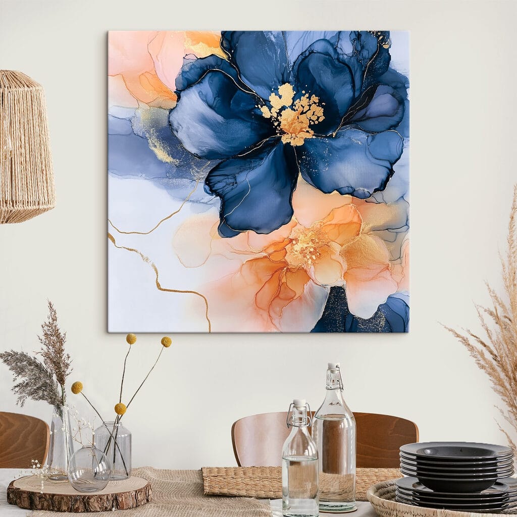 Painting of blue and orange flowers Painting of blue and orange flowers