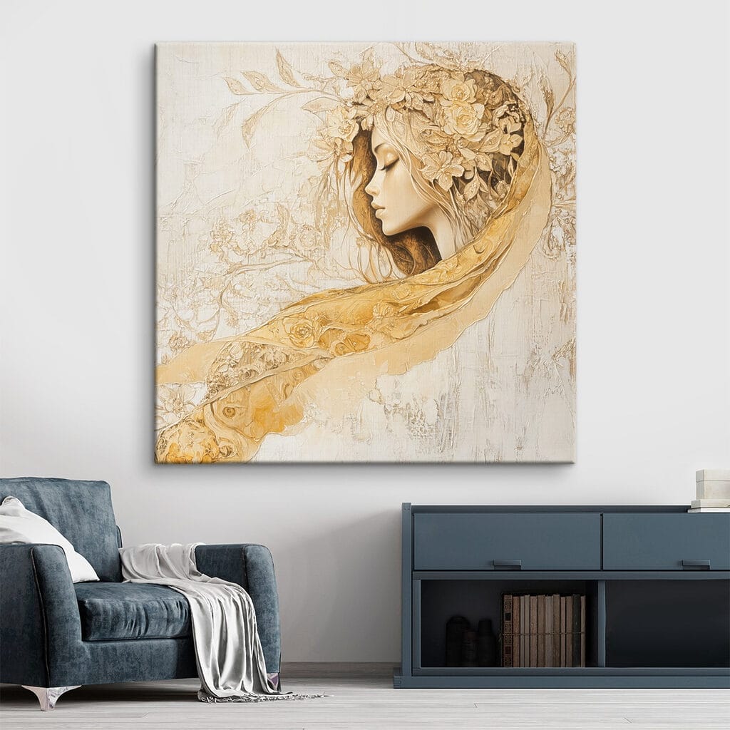 Painting of a woman with flowers in her hair Painting of a woman with flowers in her hair