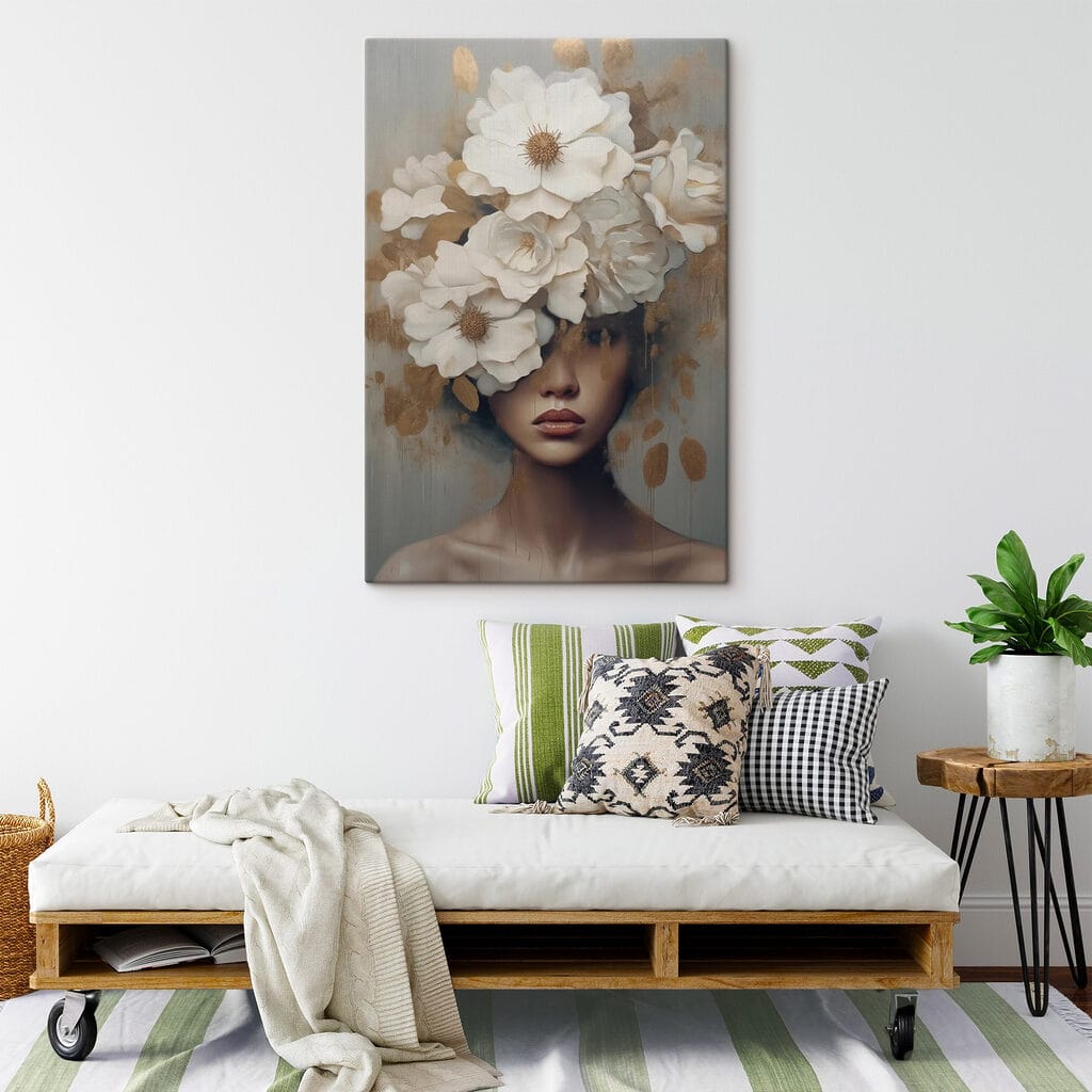 Painting of a woman with flowers on her head