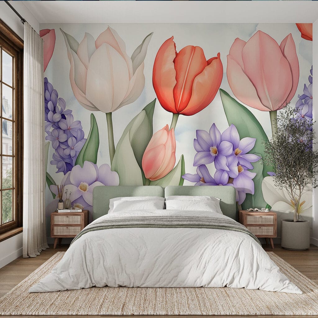 Group of flowers with leaves