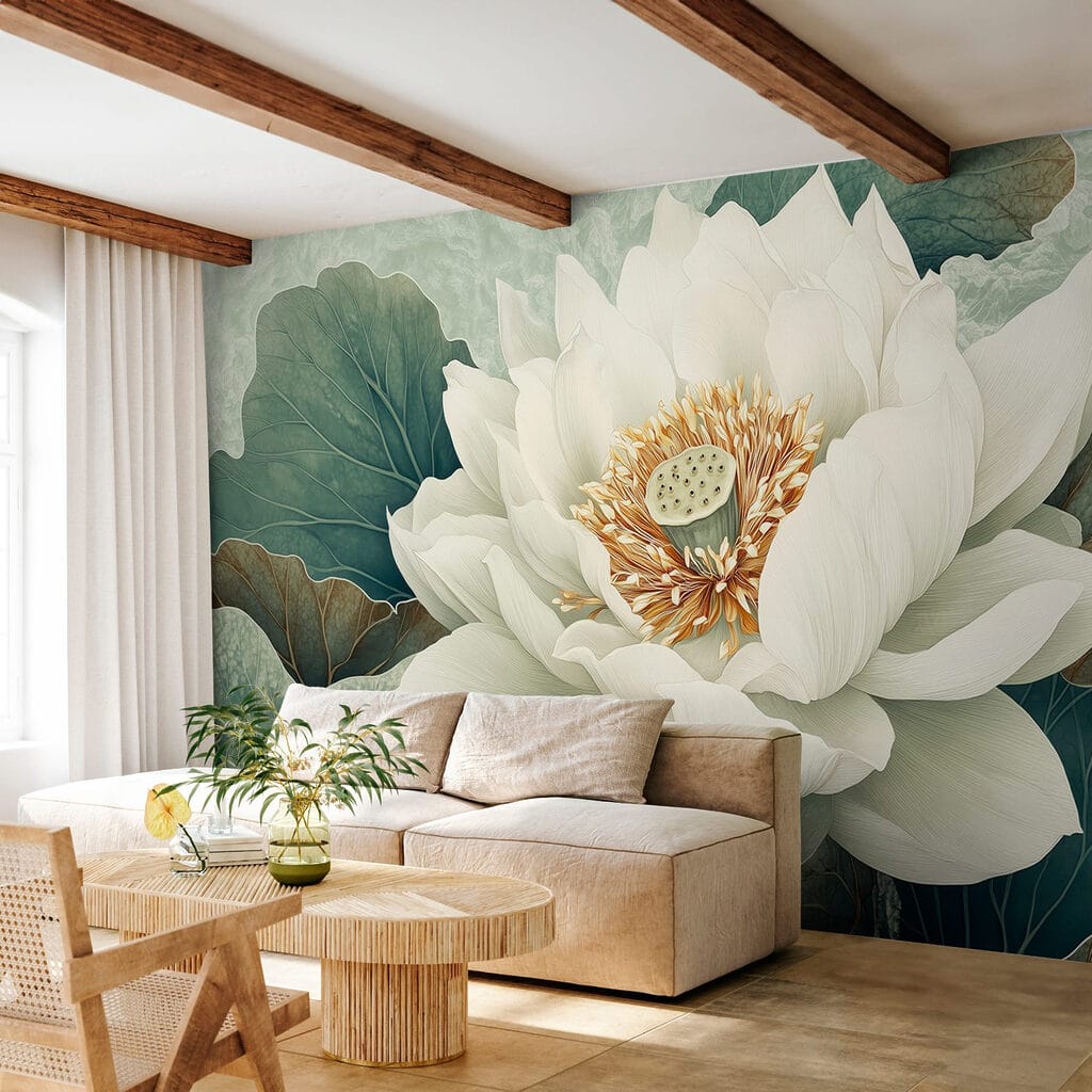 White flower with green leaves White flower with green leaves