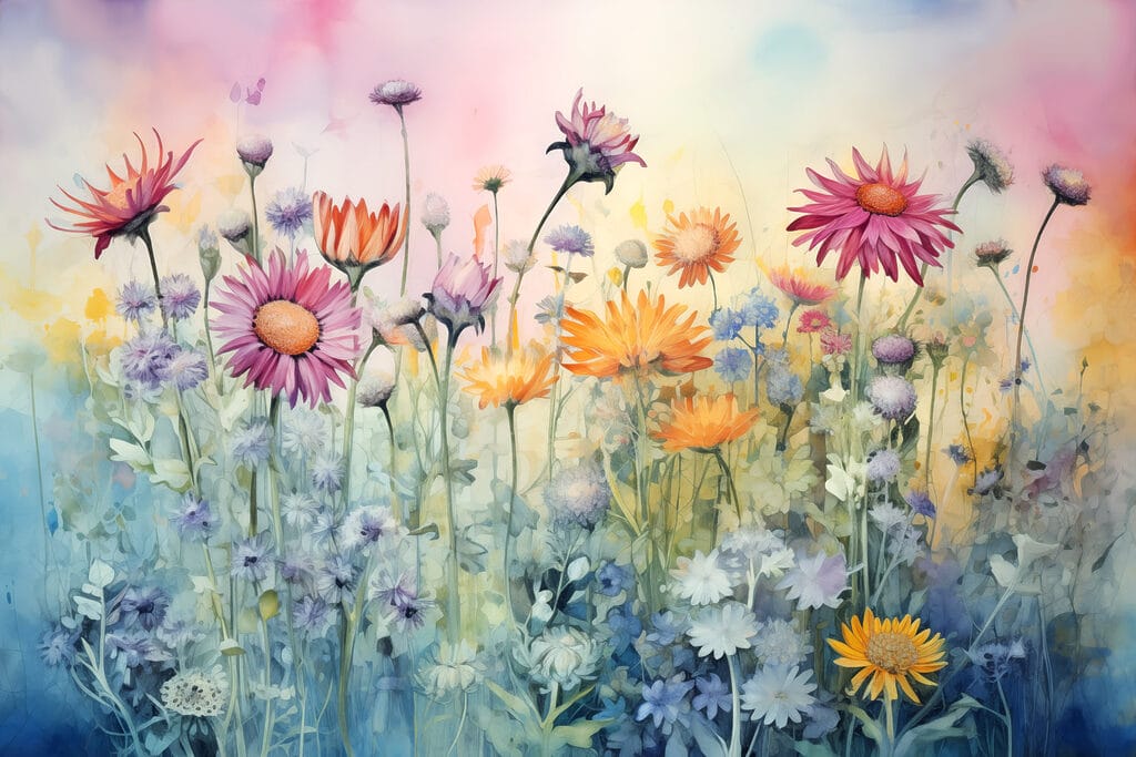 Painting of flowers in a field