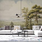 Fototapeta Krajobraz z drzewami i wzgórzami