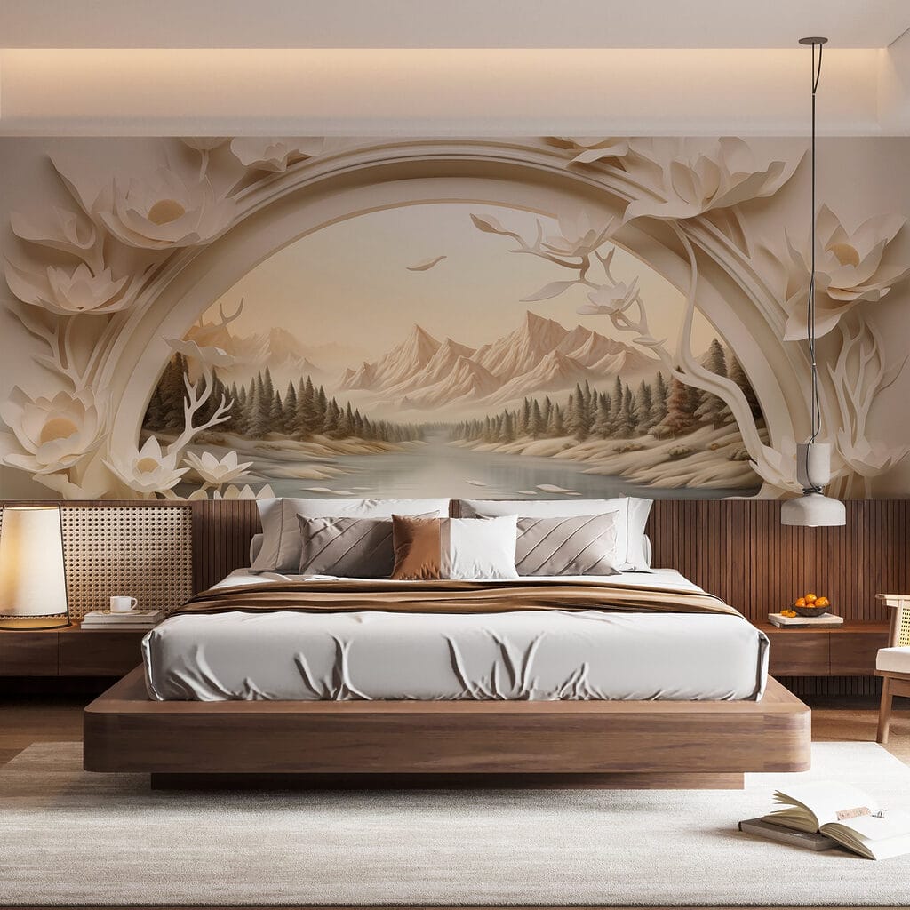 Wallpaper with a river and trees