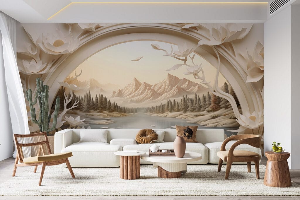 Wallpaper with a river and trees
