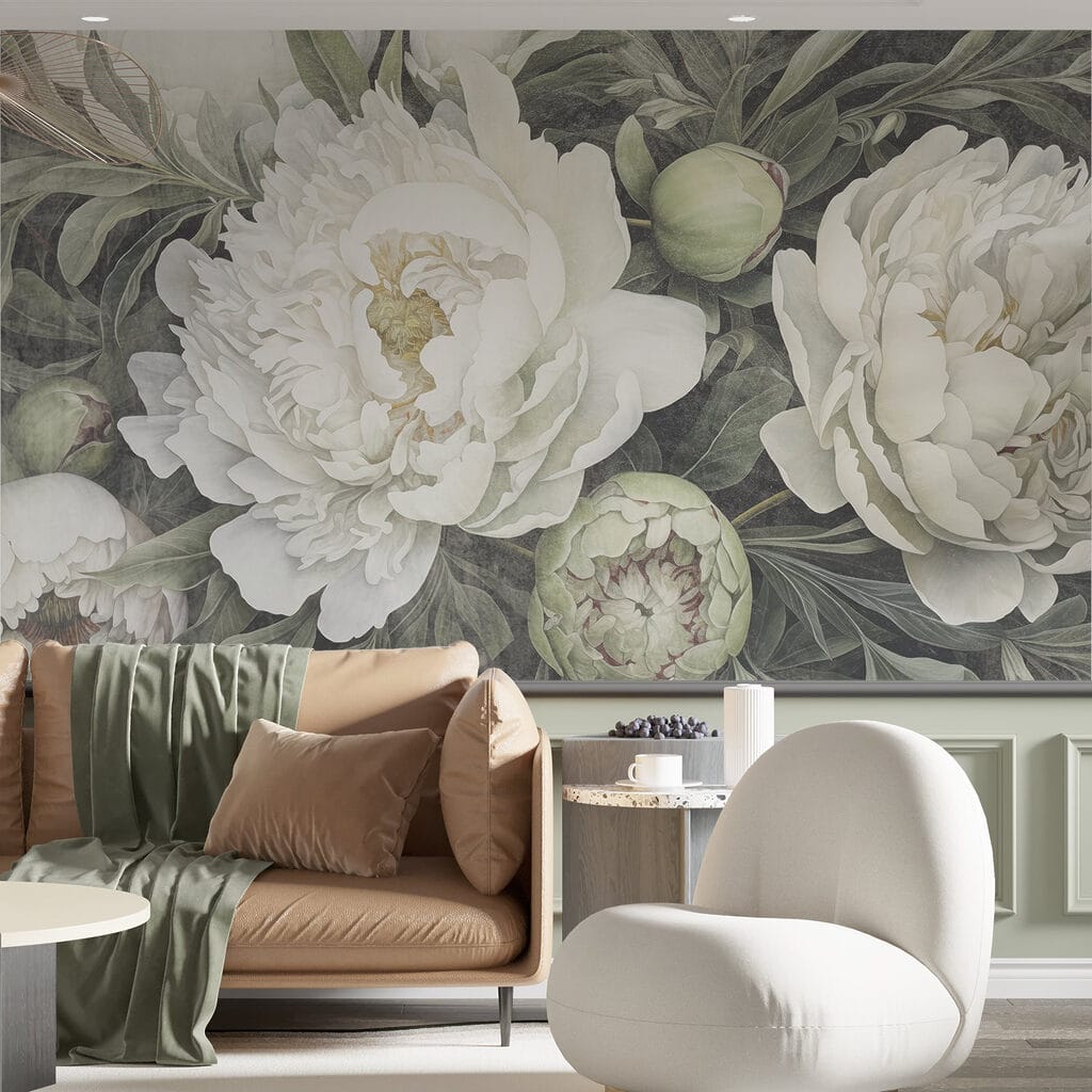 Delicate white peonies in bloom Delicate white peonies in bloom