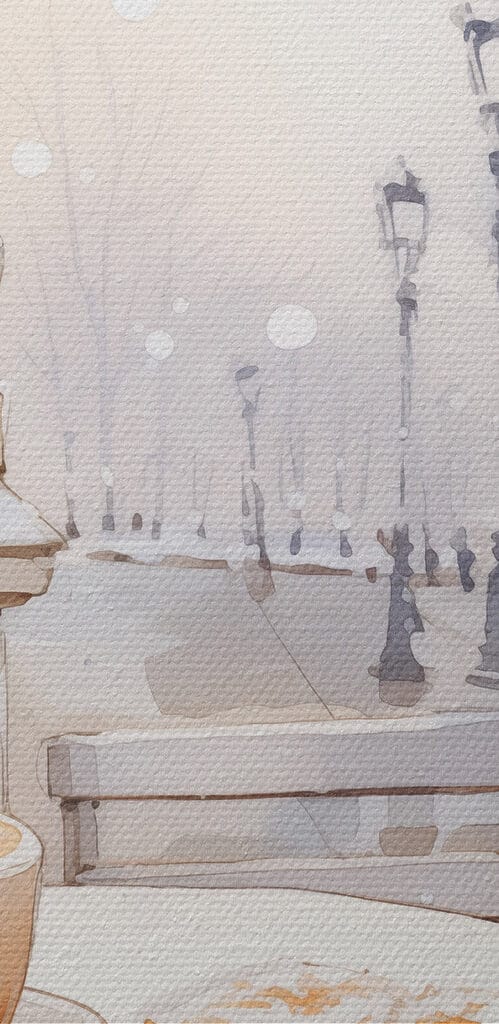 Table with coffee cups and croissants on it