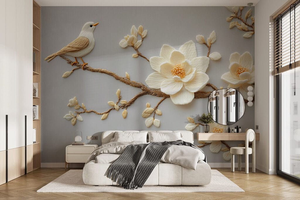 Bird on a branch with flowers Bird on a branch with flowers