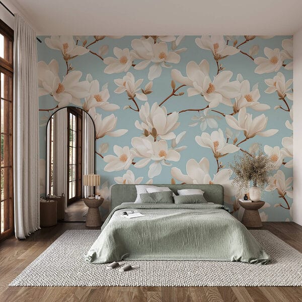 Wall murals Pattern of white flowers Wall murals Pattern of white flowers
